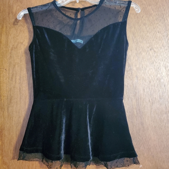 Velvet peplum top with mesh insert - Picture 5 of 8